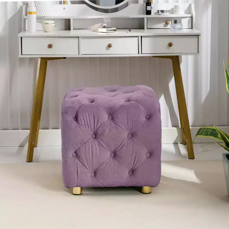 MAYEERTY Ottoman rembourré en velours, petite table d'appoint, tabouret de maquillage, salon, chambre, entrée, rose