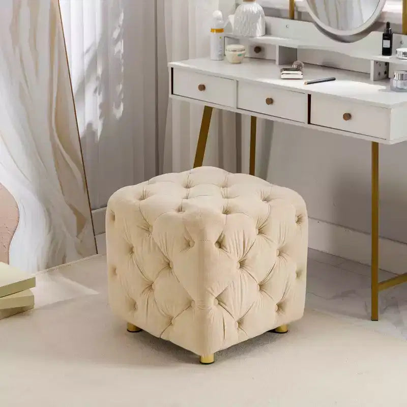 MAYEERTY Ottoman rembourré en velours, petite table d'appoint, tabouret de maquillage, salon, chambre, entrée, rose