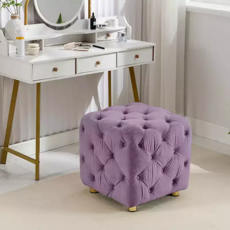 MAYEERTY Ottoman rembourré en velours, petite table d'appoint, tabouret de maquillage, salon, chambre, entrée, rose