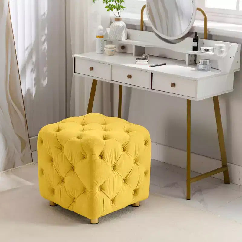MAYEERTY Ottoman rembourré en velours, petite table d'appoint, tabouret de maquillage, salon, chambre, entrée, rose