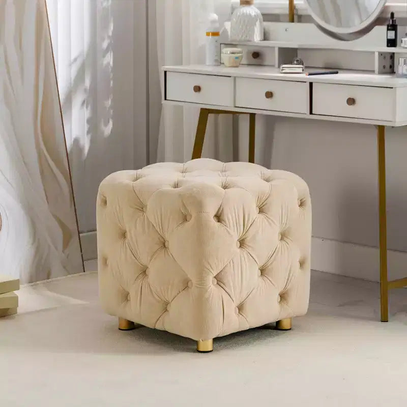 MAYEERTY Ottoman rembourré en velours, petite table d'appoint, tabouret de maquillage, salon, chambre, entrée, rose