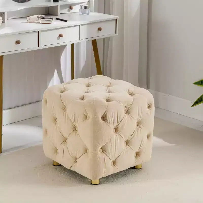 MAYEERTY Ottoman rembourré en velours, petite table d'appoint, tabouret de maquillage, salon, chambre, entrée, rose