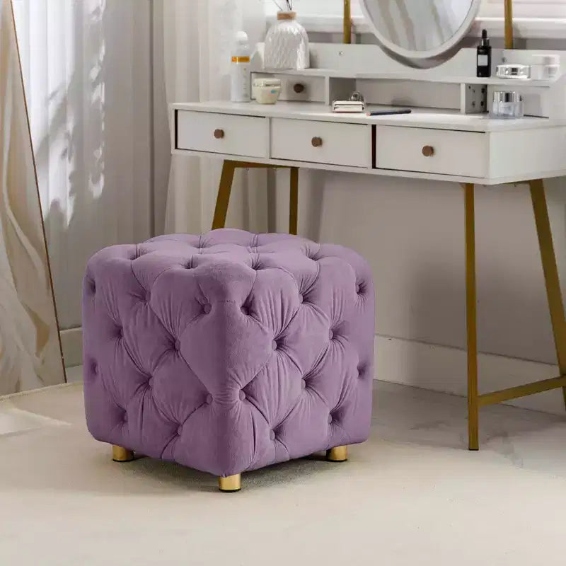 MAYEERTY Ottoman rembourré en velours, petite table d'appoint, tabouret de maquillage, salon, chambre, entrée, rose