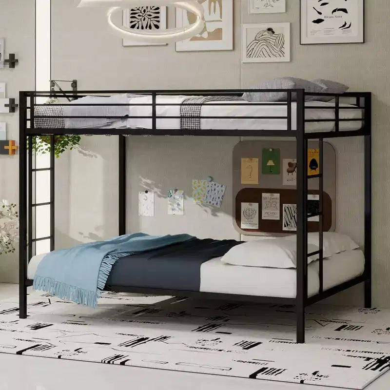Okak Queen/Grand lit superposé robuste en métal avec échelles et garde-corps pleine longueur, cadre de lit contemporain pour chambre à coucher, appartements