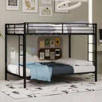 Okak Queen/Grand lit superposé robuste en métal avec échelles et garde-corps pleine longueur, cadre de lit contemporain pour chambre à coucher, appartements