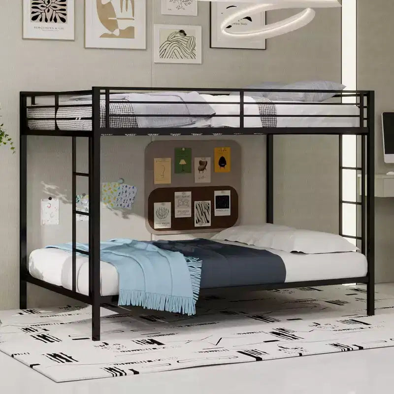 Okak Queen/Grand lit superposé robuste en métal avec échelles et garde-corps pleine longueur, cadre de lit contemporain pour chambre à coucher, appartements