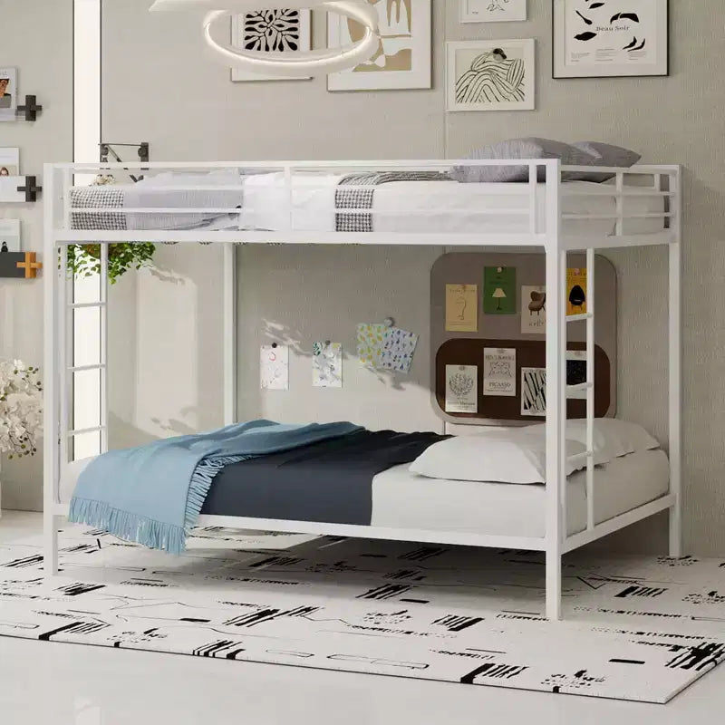 Okak Queen/Grand lit superposé robuste en métal avec échelles et garde-corps pleine longueur, cadre de lit contemporain pour chambre à coucher, appartements