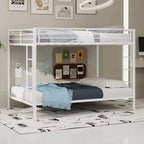 Okak Queen/Grand lit superposé robuste en métal avec échelles et garde-corps pleine longueur, cadre de lit contemporain pour chambre à coucher, appartements