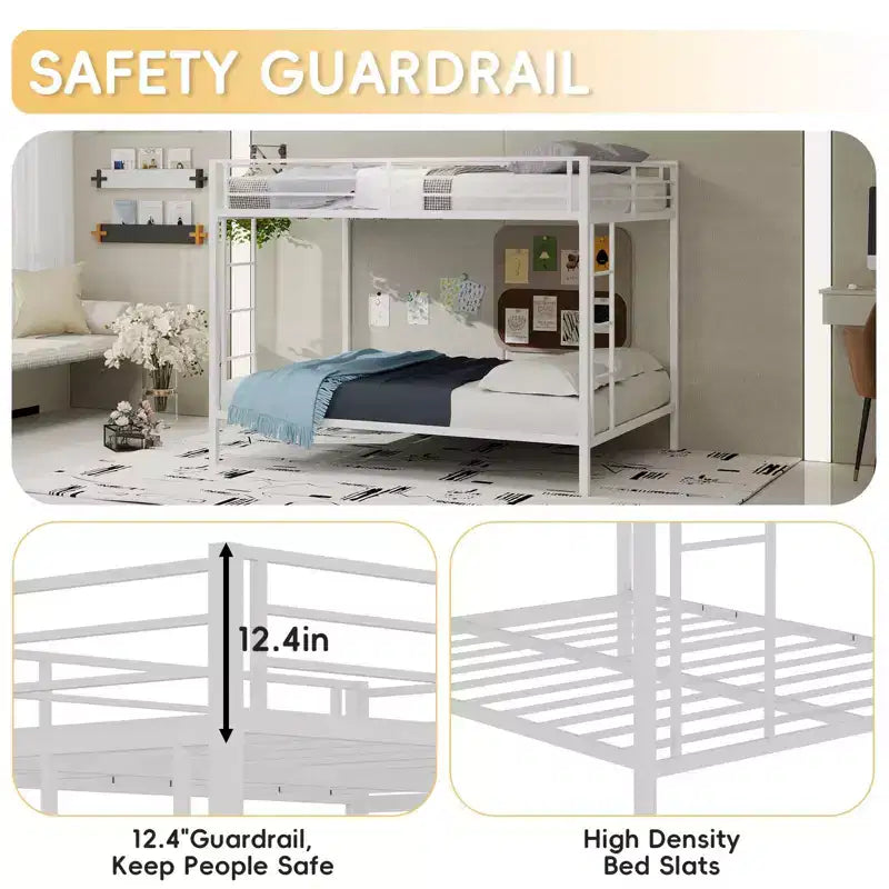 Okak Queen/Grand lit superposé robuste en métal avec échelles et garde-corps pleine longueur, cadre de lit contemporain pour chambre à coucher, appartements