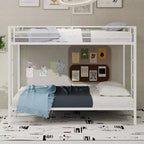 Okak Queen/Grand lit superposé robuste en métal avec échelles et garde-corps pleine longueur, cadre de lit contemporain pour chambre à coucher, appartements