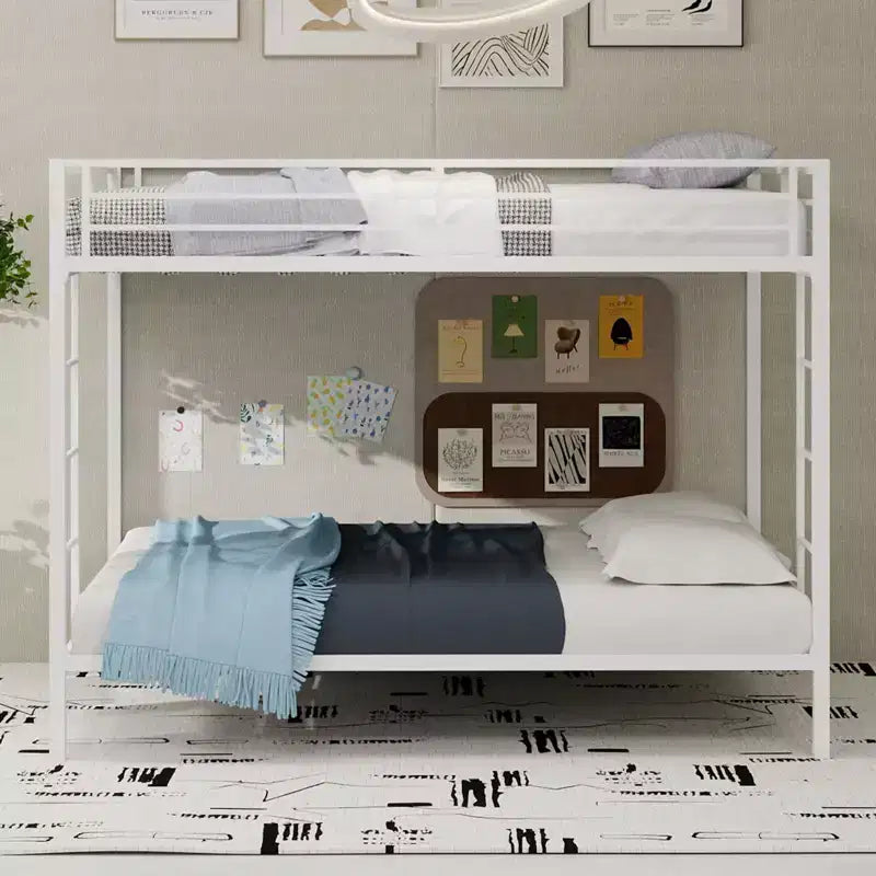 Okak Queen/Grand lit superposé robuste en métal avec échelles et garde-corps pleine longueur, cadre de lit contemporain pour chambre à coucher, appartements