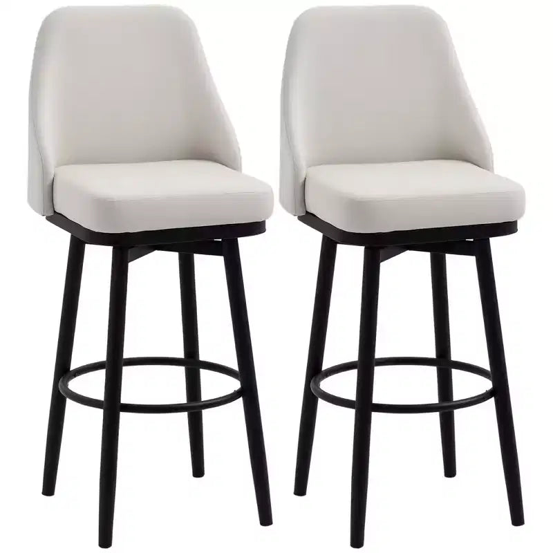 Bar Height Bar Stools Set of 2, Modern 360 Degree Swivel Kitchen Chairs with Steel Legs and Footrest, 29.5 Inch Seat Height Upholstered Barstools