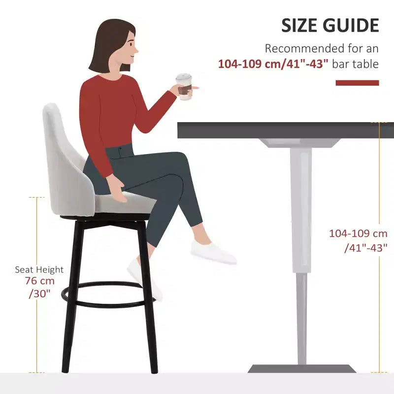 Lot de 2 tabourets de bar à hauteur de bar, chaises de cuisine modernes pivotantes à 360 degrés avec pieds en acier et repose-pieds, tabourets de bar rembourrés hauteur d'assise 75 cm