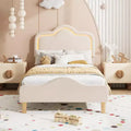 Beige/Pink/Gray Upholstered LED Bed Frame with Adjustable Headboard, Velvet Princess Platform Bed for Girls with Wooden Slat Support, Easy Assembly