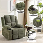 Fauteuil inclinable électrique surdimensionné pour personnes âgées, inclinable à 135°, avec fonction de levage, massage et chaleur, 2 porte-gobelets