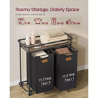 Laundry Sorter with Wheels, 26.4 Gal Rolling Cart with 2 Removable Liners & 6 Labels, Top Shelf for Detergent, Portable Hamper, Ink Black