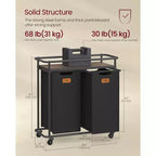 Trieur à linge à roulettes, panier roulant de 100 L avec 2 sacs amovibles et 6 étiquettes, étagère supérieure pour détergent, panier à linge portable, noir encre