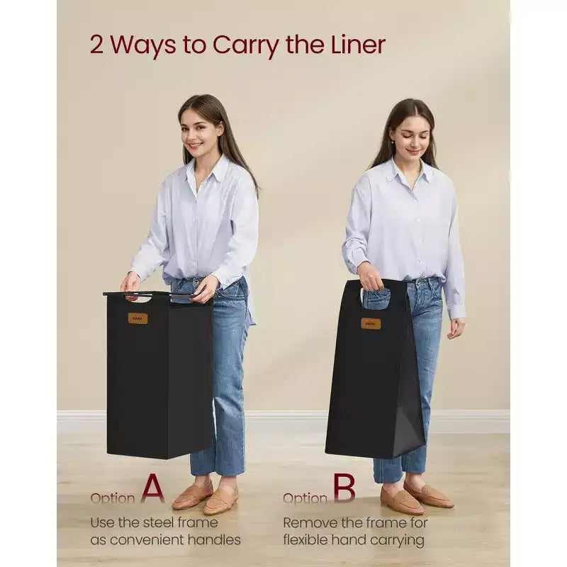 Trieur à linge à roulettes, panier roulant de 100 L avec 2 sacs amovibles et 6 étiquettes, étagère supérieure pour détergent, panier à linge portable, noir encre
