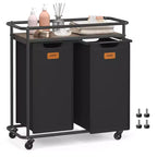Trieur à linge à roulettes, panier roulant de 100 L avec 2 sacs amovibles et 6 étiquettes, étagère supérieure pour détergent, panier à linge portable, noir encre