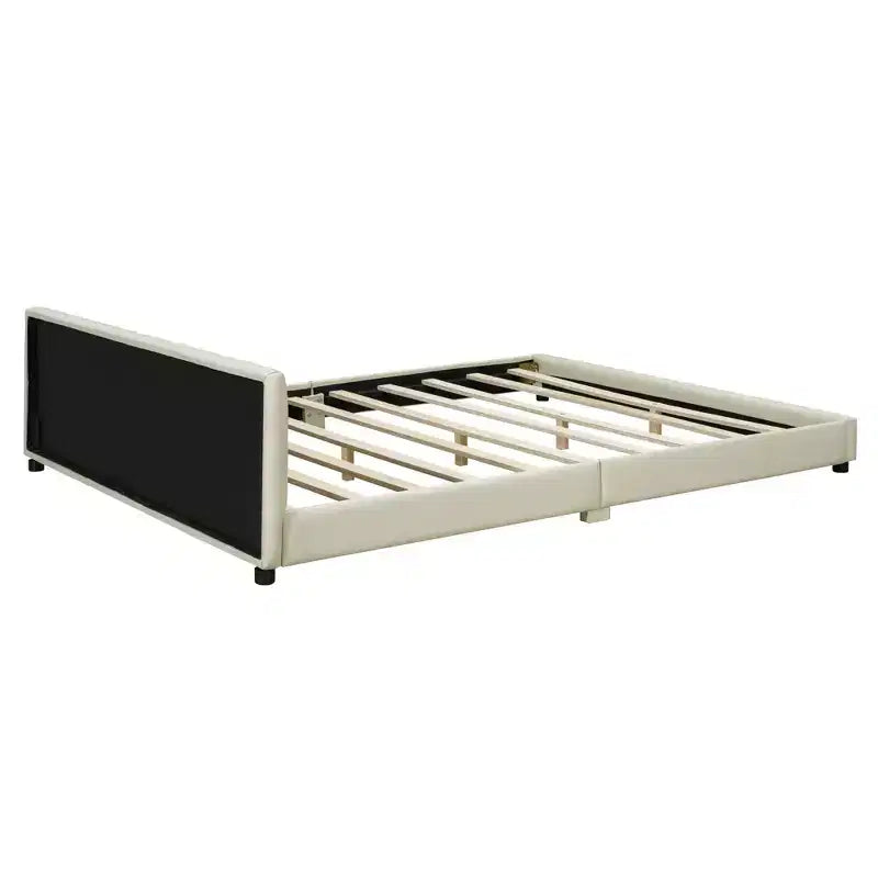 Lit gigogne rembourré Luxystar Queen & Twin XL, avec cuir PU et barrière de sécurité