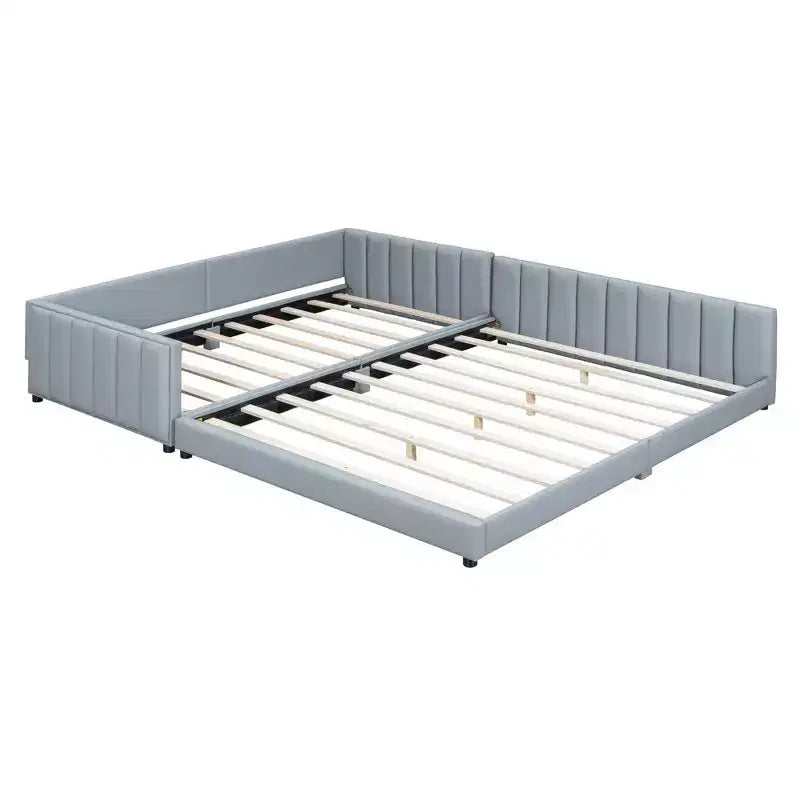 Lit gigogne rembourré Luxystar Queen & Twin XL, avec cuir PU et barrière de sécurité