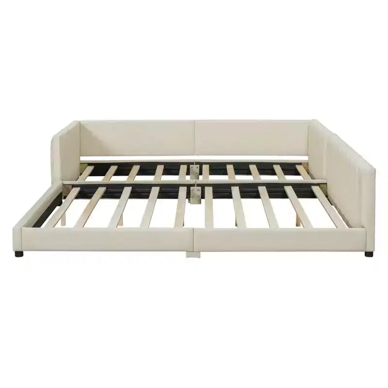 Lit gigogne rembourré Luxystar Queen & Twin XL, avec cuir PU et barrière de sécurité
