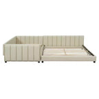 Lit gigogne rembourré Luxystar Queen & Twin XL, avec cuir PU et barrière de sécurité