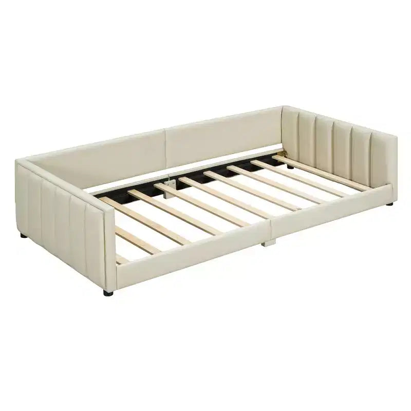 Lit gigogne rembourré Luxystar Queen & Twin XL, avec cuir PU et barrière de sécurité