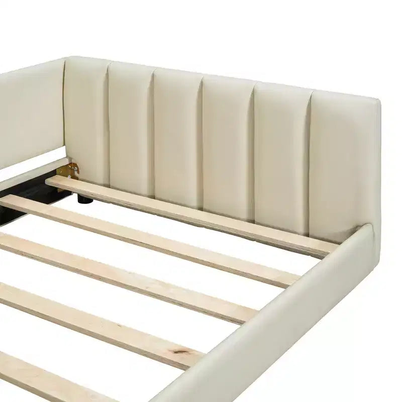Lit gigogne rembourré Luxystar Queen & Twin XL, avec cuir PU et barrière de sécurité