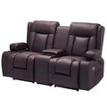 VEVOR Loveseat Recliner Sofa, Power Reclining Couch with Heating & Massage and Timer, PU Leather Electric Recliner Sofa with Center Console, Brown
