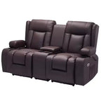 VEVOR Loveseat Recliner Sofa, Power Reclining Couch with Heating & Massage and Timer, PU Leather Electric Recliner Sofa with Center Console, Brown
