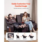 Canapé inclinable VEVOR Loveseat, canapé inclinable électrique avec chauffage, massage et minuterie, canapé inclinable électrique en cuir PU avec console centrale, marron