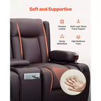 Canapé inclinable VEVOR Loveseat, canapé inclinable électrique avec chauffage, massage et minuterie, canapé inclinable électrique en cuir PU avec console centrale, marron