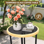 Ensemble bistro de patio 3 pièces avec coussins, en rotin PE résistant, table basse en verre, idéal pour le jardin, le balcon, le porche, beige