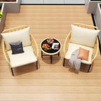Ensemble bistro de patio 3 pièces avec coussins, en rotin PE résistant, table basse en verre, idéal pour le jardin, le balcon, le porche, beige
