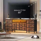 Meuble TV commode longue de 70 pouces pour téléviseurs de 65, 75, 80 pouces, grande commode de 13 tiroirs en tissu, grand meuble TV pour chambre à coucher