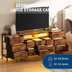 Meuble TV commode longue de 70 pouces pour téléviseurs de 65, 75, 80 pouces, grande commode de 13 tiroirs en tissu, grand meuble TV pour chambre à coucher