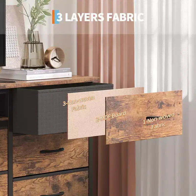 Meuble TV commode longue de 70 pouces pour téléviseurs de 65, 75, 80 pouces, grande commode de 13 tiroirs en tissu, grand meuble TV pour chambre à coucher
