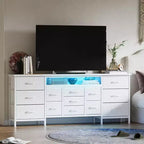 Meuble TV commode longue de 70 pouces pour téléviseurs de 65, 75, 80 pouces, grande commode de 13 tiroirs en tissu, grand meuble TV pour chambre à coucher