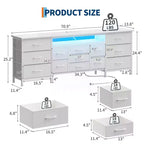 Meuble TV commode longue de 70 pouces pour téléviseurs de 65, 75, 80 pouces, grande commode de 13 tiroirs en tissu, grand meuble TV pour chambre à coucher