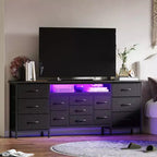 Meuble TV commode longue de 70 pouces pour téléviseurs de 65, 75, 80 pouces, grande commode de 13 tiroirs en tissu, grand meuble TV pour chambre à coucher
