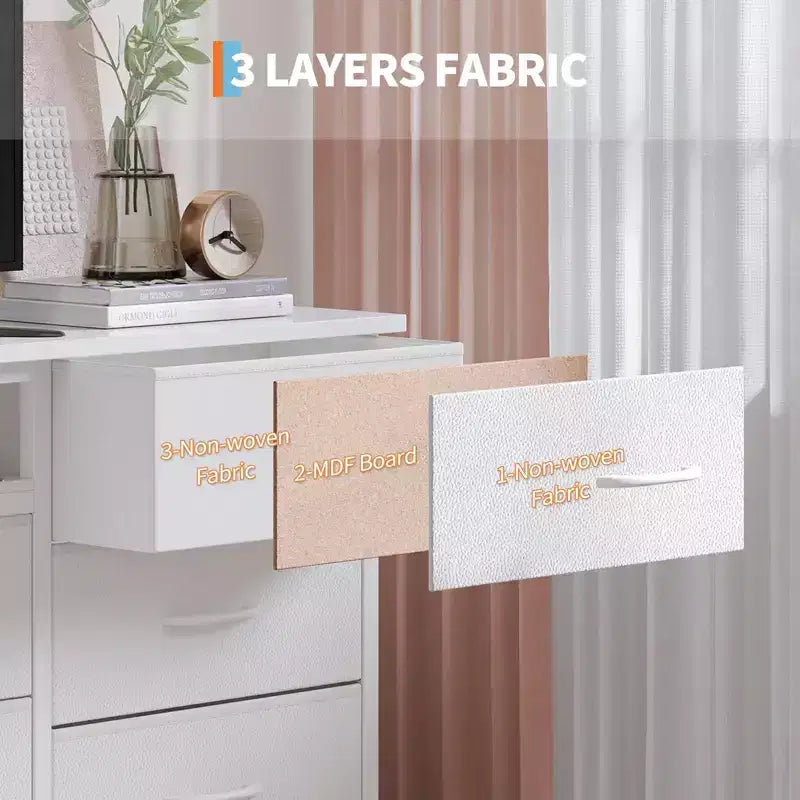 Meuble TV commode longue de 70 pouces pour téléviseurs de 65, 75, 80 pouces, grande commode de 13 tiroirs en tissu, grand meuble TV pour chambre à coucher