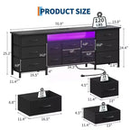 Meuble TV commode longue de 70 pouces pour téléviseurs de 65, 75, 80 pouces, grande commode de 13 tiroirs en tissu, grand meuble TV pour chambre à coucher