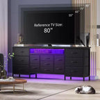 Meuble TV commode longue de 70 pouces pour téléviseurs de 65, 75, 80 pouces, grande commode de 13 tiroirs en tissu, grand meuble TV pour chambre à coucher