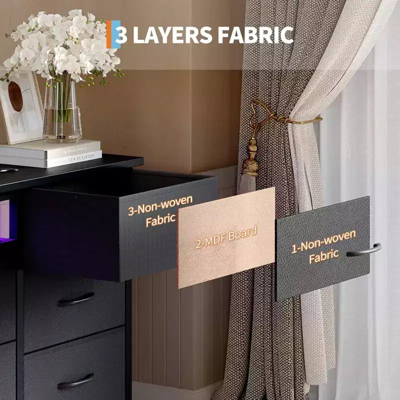 Meuble TV commode longue de 70 pouces pour téléviseurs de 65, 75, 80 pouces, grande commode de 13 tiroirs en tissu, grand meuble TV pour chambre à coucher