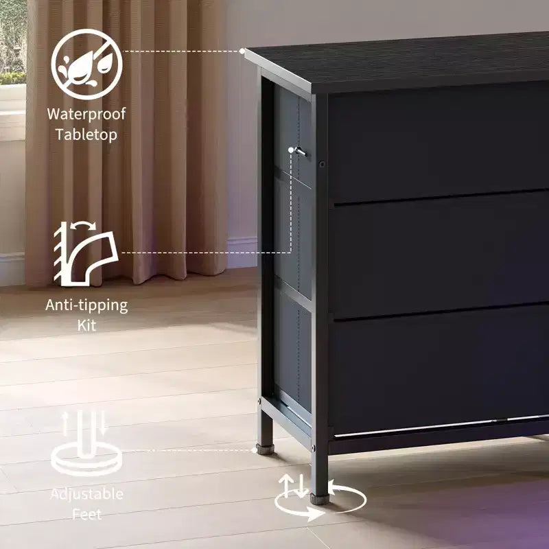 Meuble TV commode longue de 70 pouces pour téléviseurs de 65, 75, 80 pouces, grande commode de 13 tiroirs en tissu, grand meuble TV pour chambre à coucher