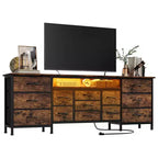 Meuble TV commode longue de 70 pouces pour téléviseurs de 65, 75, 80 pouces, grande commode de 13 tiroirs en tissu, grand meuble TV pour chambre à coucher