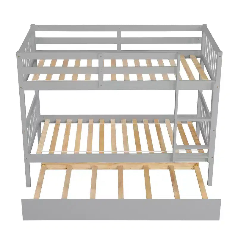 Bellemave Lit superposé jumeau sur jumeau avec lit gigogne, en bois d'hévéa massif, convertible en deux lits jumeaux, échelle et barrières de sécurité, design peu encombrant