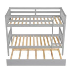 Bellemave Lit superposé jumeau sur jumeau avec lit gigogne, en bois d'hévéa massif, convertible en deux lits jumeaux, échelle et barrières de sécurité, design peu encombrant