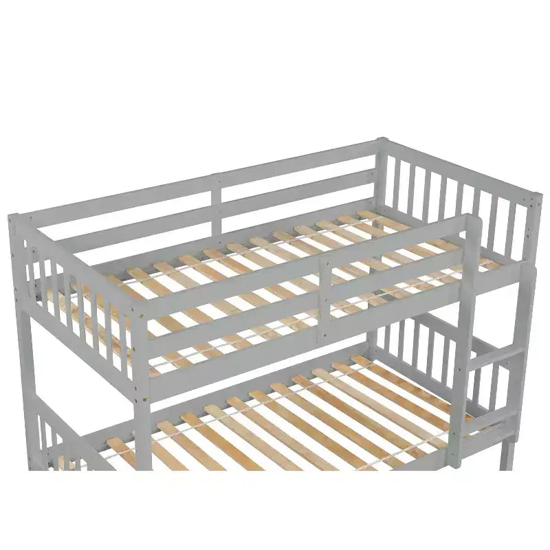 Bellemave Lit superposé jumeau sur jumeau avec lit gigogne, en bois d'hévéa massif, convertible en deux lits jumeaux, échelle et barrières de sécurité, design peu encombrant